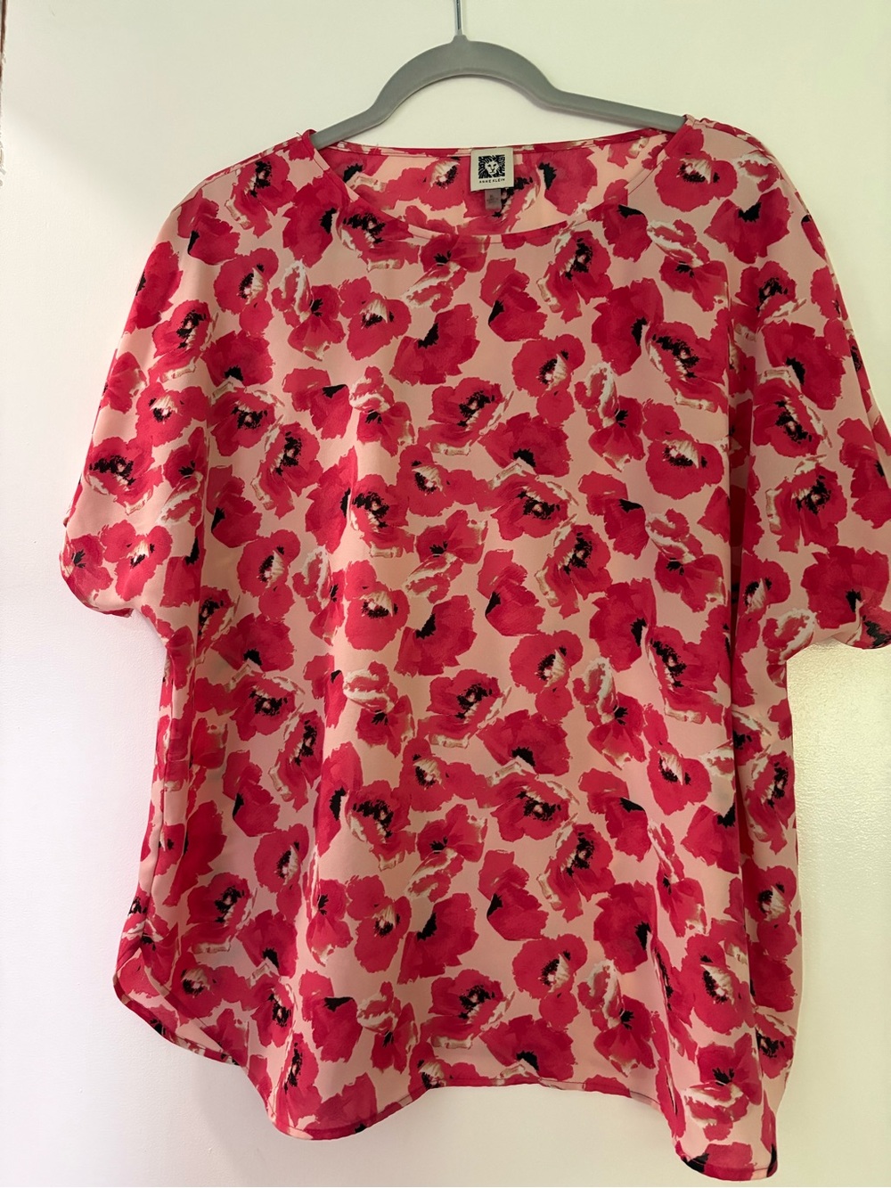 Anne Klein Pink Floral Short Sleeve Blouse
